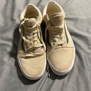 Beige Canvas Sneakers with Green Stripe -Vans